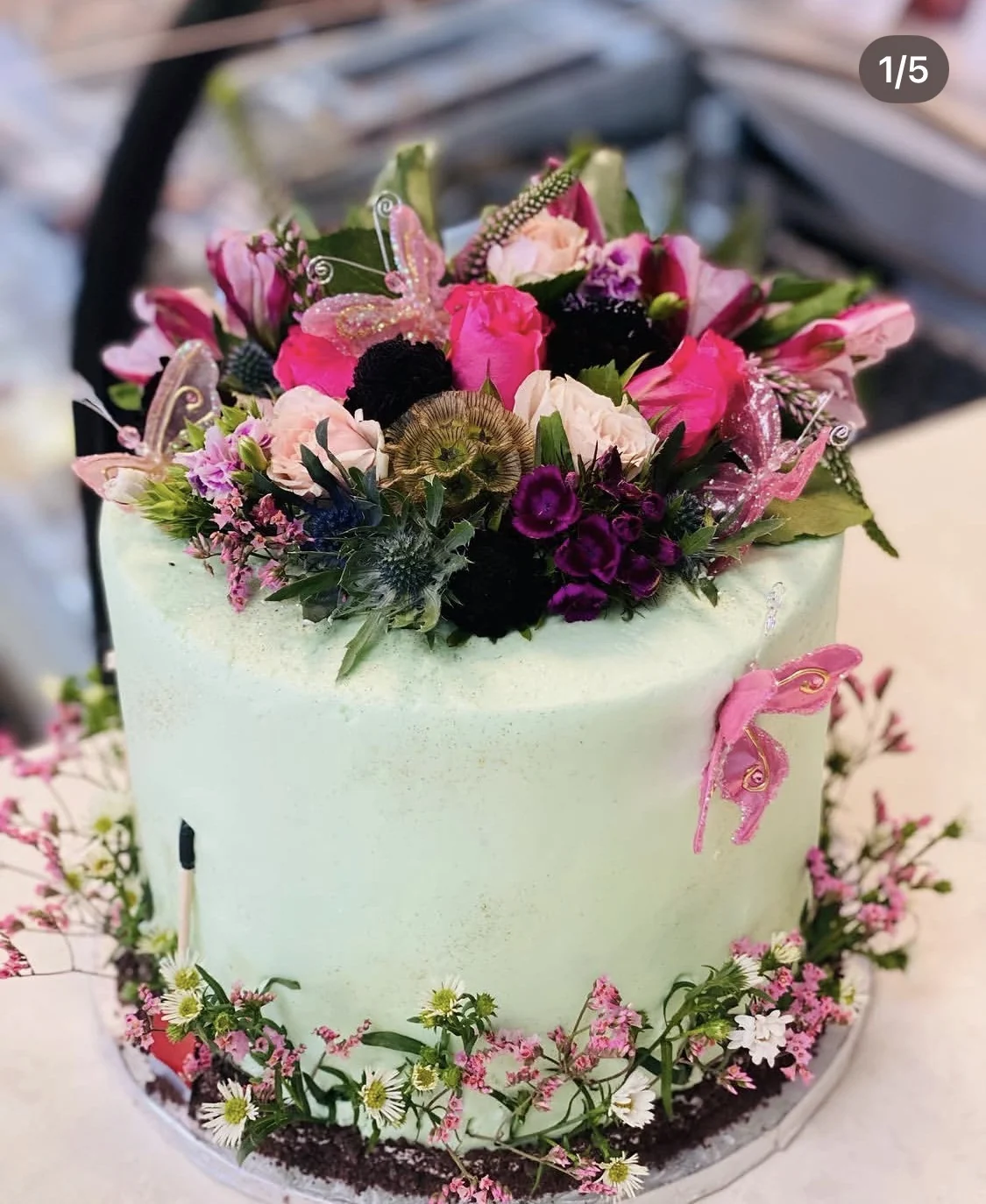 Real Crave floral custom celebration cake