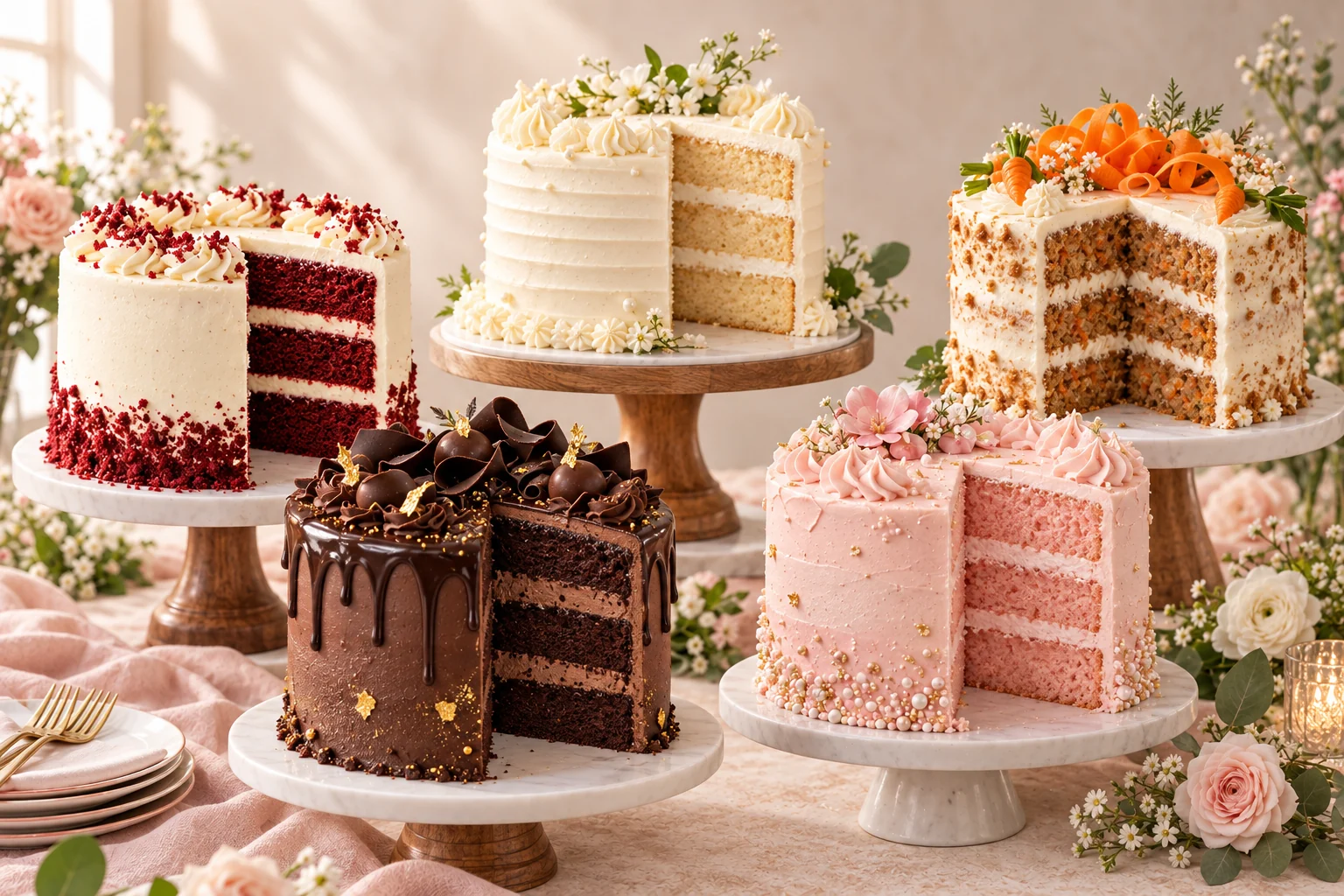 Crave signature favorites: Red Velvet, Vanilla, Carrot, Mozart and Pink Champagne cakes
