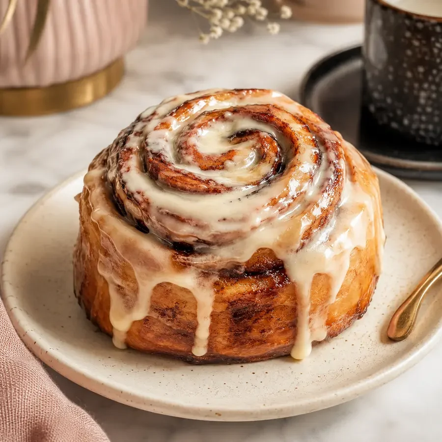 Crave oversized scratch-made cinnamon bun with vanilla cream cheese glaze
