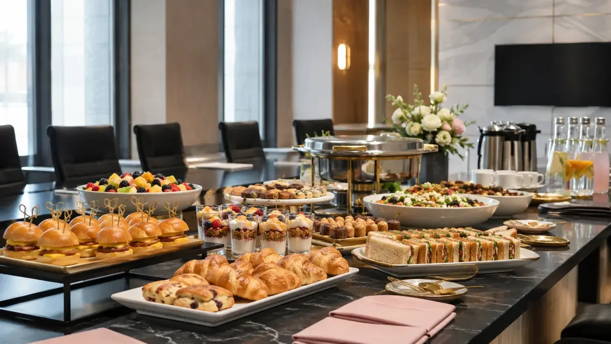 Upscale Crave corporate catering spread arranged for an executive meeting
