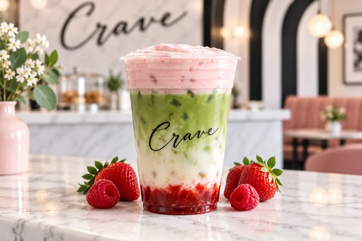 Crave strawberry cold foam iced matcha